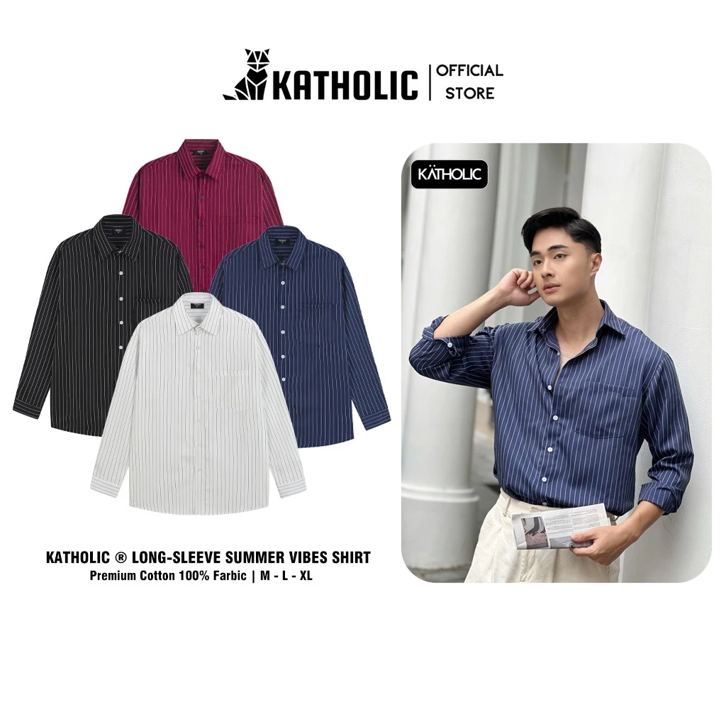 Áo Sơ Mi Kẻ Sọc Tay Dài Nam Nữ Summer Vibes Local Brand KATHOLIC Form Rộng Oversize KAT030