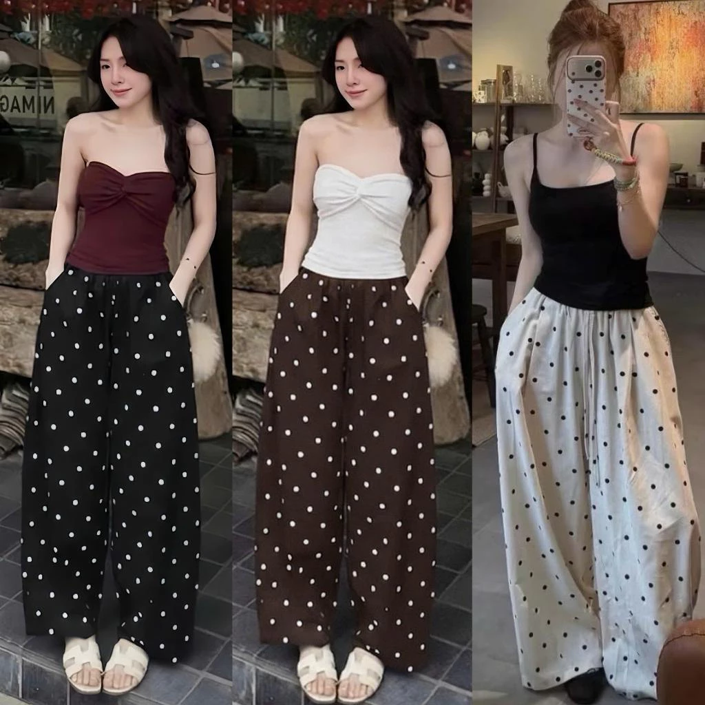 Quần Chấm Bi Chất Liệu Đũi Linen , Quần Đũi Ống Rộng Mùa Hè Mềm Mát WQ80