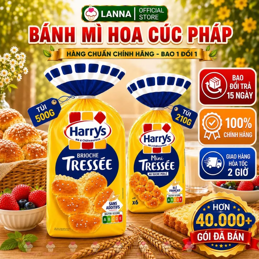 【CHÍNH HÃNG + DATE MỚI】Bánh mì hoa Cúc Pháp Harrys Brioche ổ lớn 500 gram (Hàng về mới mỗi tuần)