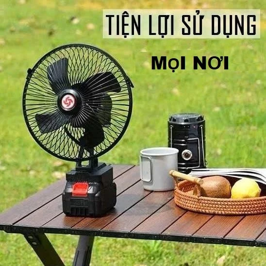 (LỒNG SẮT- CÓ XOAY)Quạt Lồng Sắt có XOAY kèm pin 10-20 cell dòng xả cao, lõi đồng, pin trâu
