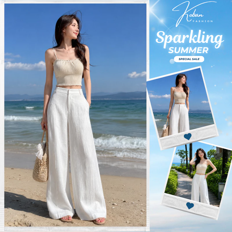 Quần Dài Linen Nữ Ống Suông Cạp Cao – Quần Đũi Dài Ống Rộng Hack Chân Thanh Lịch WQ85
