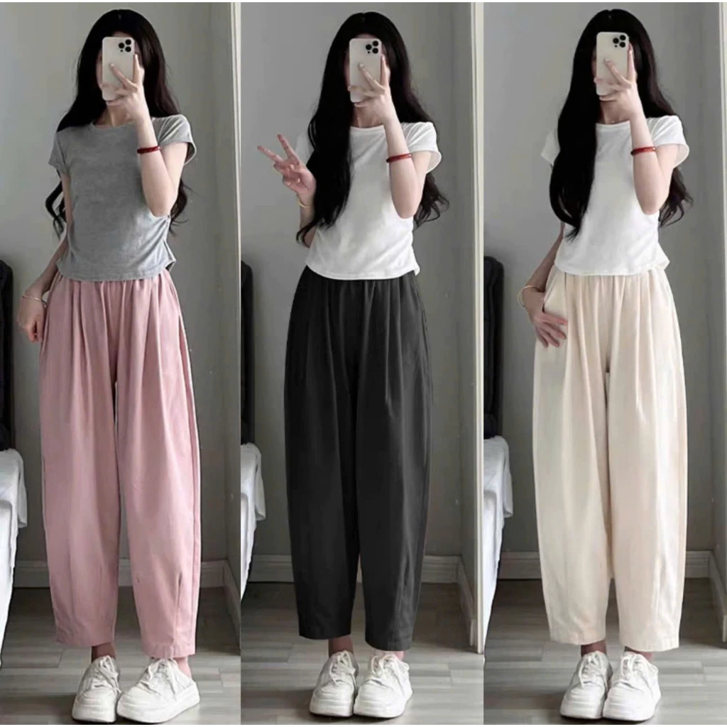 Quần Baggy Ống Rộng Nữ Lưng Thun Dáng Lửng, Chất Đũi Mềm Mát Mặc Mùa Hè Siêu Thoải Mái WQ90