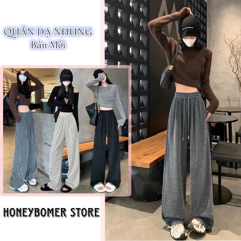 Quần kẻ Chéo Dạ Nhung Ống Rộng 🌸 Quần Suông Form Rộng Dày Dặn Cạp Cao Phong Cách Ulzzang🌸 WQ95
