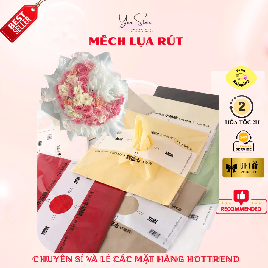Giấy Mếch Lụa Dạng Rút Tiện Lợi Túi 38 Tờ Kích Thước 30*30 Dùng Bó Hoa, Trang Trí, Decor, Handmade
