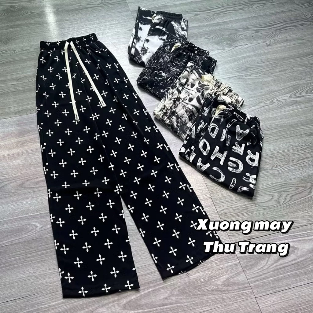 Quần Suông Lụa Hoạ Tiết - Chất Lụa Hàn Siêu Mát, Quần Ống Rộng Nữ Chất Lụa Mát Lạnh Xu Hướng Hot WQ102
