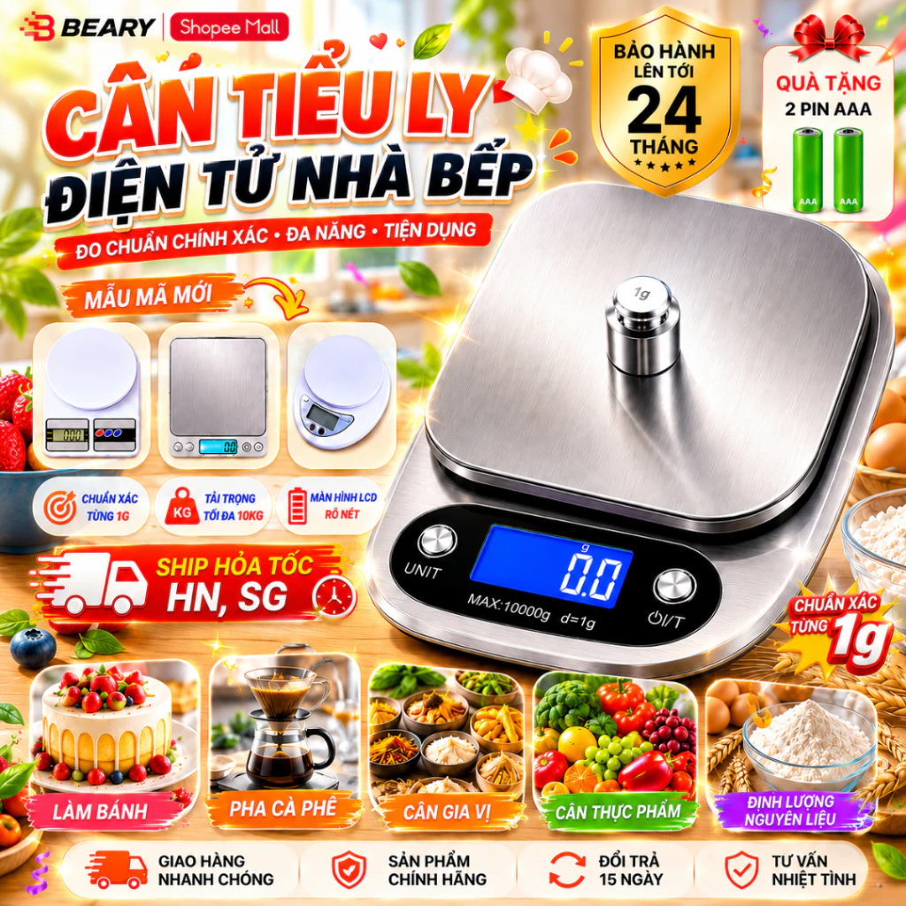 Cân Tiểu Ly Điện Tử Nhà Bếp 1g-10kg, 0,1g- 5kg METIS Độ Chính Xác Cao, Chất Liệu Hợp Kim Thép Bền Bỉ Tặng Kèm 2 pin