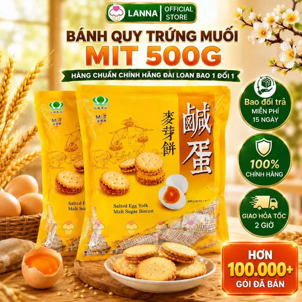 【ĐÀI LOAN CHÍNH HÃNG】Bánh Quy Trứng Muối Dẻo MIT 500g Nhân Đậm Vị Béo Thơm Kéo Sợi Ngon
