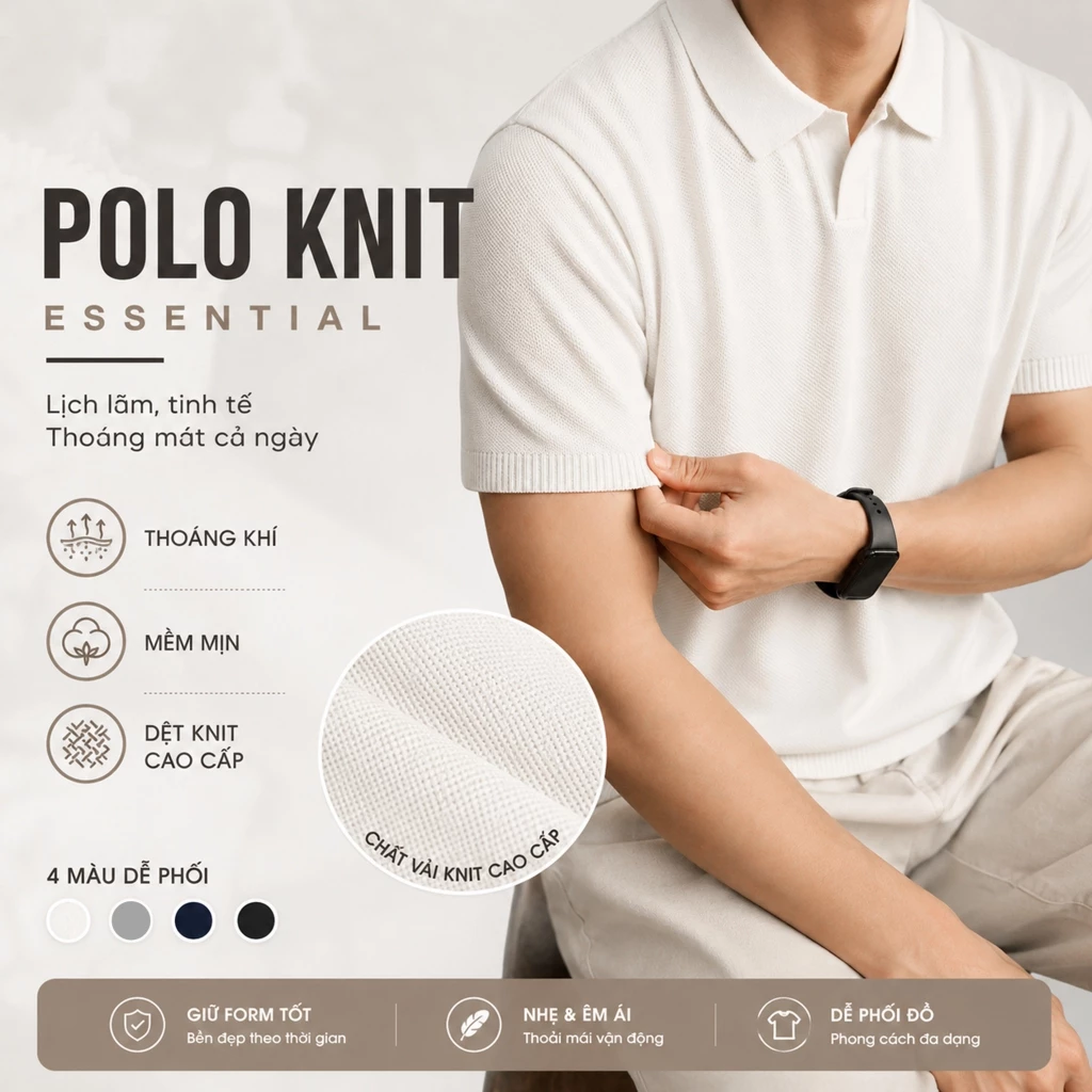 Áo polo dệt len ROWAY PREMIUM chất liệu len cotton | Polo len cổ V ver2