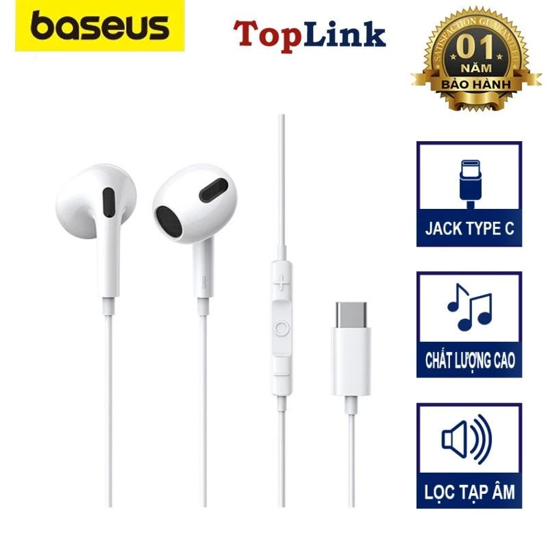Tai Nghe Có Dây Có Mic Công Type-C Baseus C17 Âm Thanh HiFi Tương Thích Với Hầu Hết Điện Thoại IP 15 16 17 18 Bass To