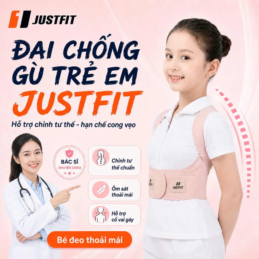 Đai Chống Gù Lưng Trẻ Em JUSTFIT, Hỗ Trợ Chống Cong Vẹo Lưng và Lệch Cổ Vai Gáy Tại Nhà
