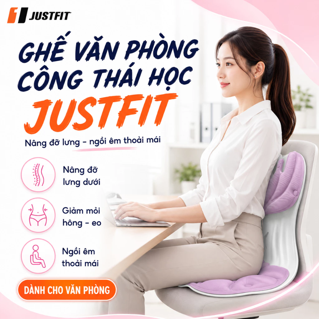 Ghế công thái học cánh tiên JUSTFIT - Định hình cột sống, điều chỉnh tư thế êm ái chống mỏi, gù lưng