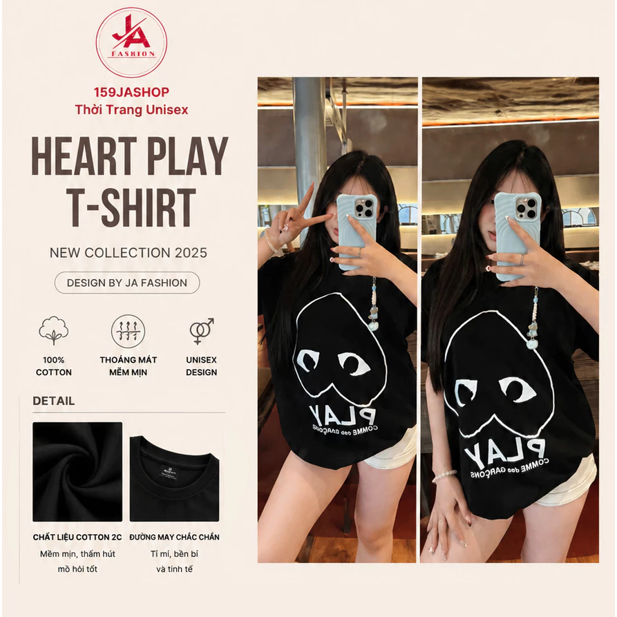 Áo thun form rộng unisex PLAY tim ngược –  basic cá tính chất cotton cao cấp xu hướng hottrend 2026