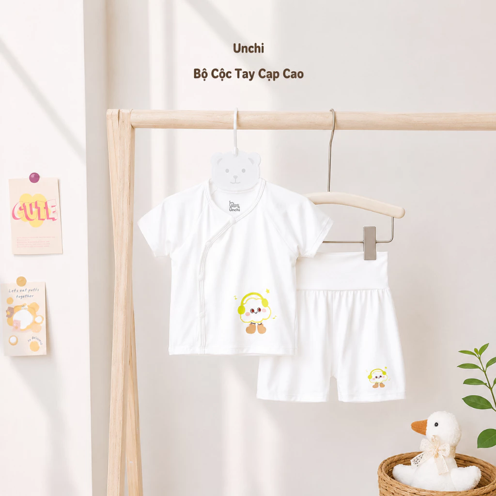 BC13. Bộ Sơ Sinh Cộc Tay CẠP CAO Unchi Vải Petit Mềm Mịn Mỏng Mát Cho Bé Từ 3-8kg