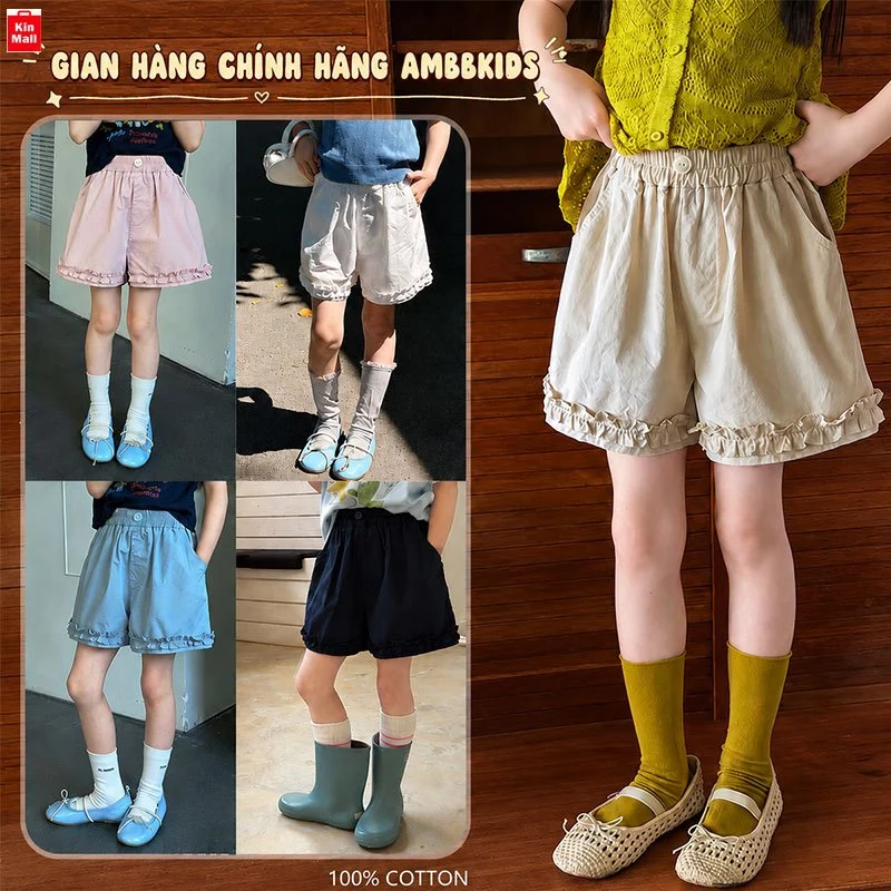 𝐍E𝐖 (10-45kg) Quần Short Mùa Hè 2𝟎2𝟔 cho Bé Gái, chất vải mỏng nhẹ thoáng mát nhanh khô - chính hãng AMBBKIDS