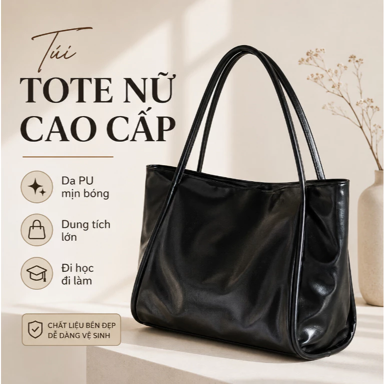 Túi Tote Nữ Dung Tích Lắm Đựng Đồ Thoải Mái Chất Liệu Bền Đẹp Màu Đen Cổ Điển Dễ Phối Đồ Đi Học Đi Chơi Đa Năng