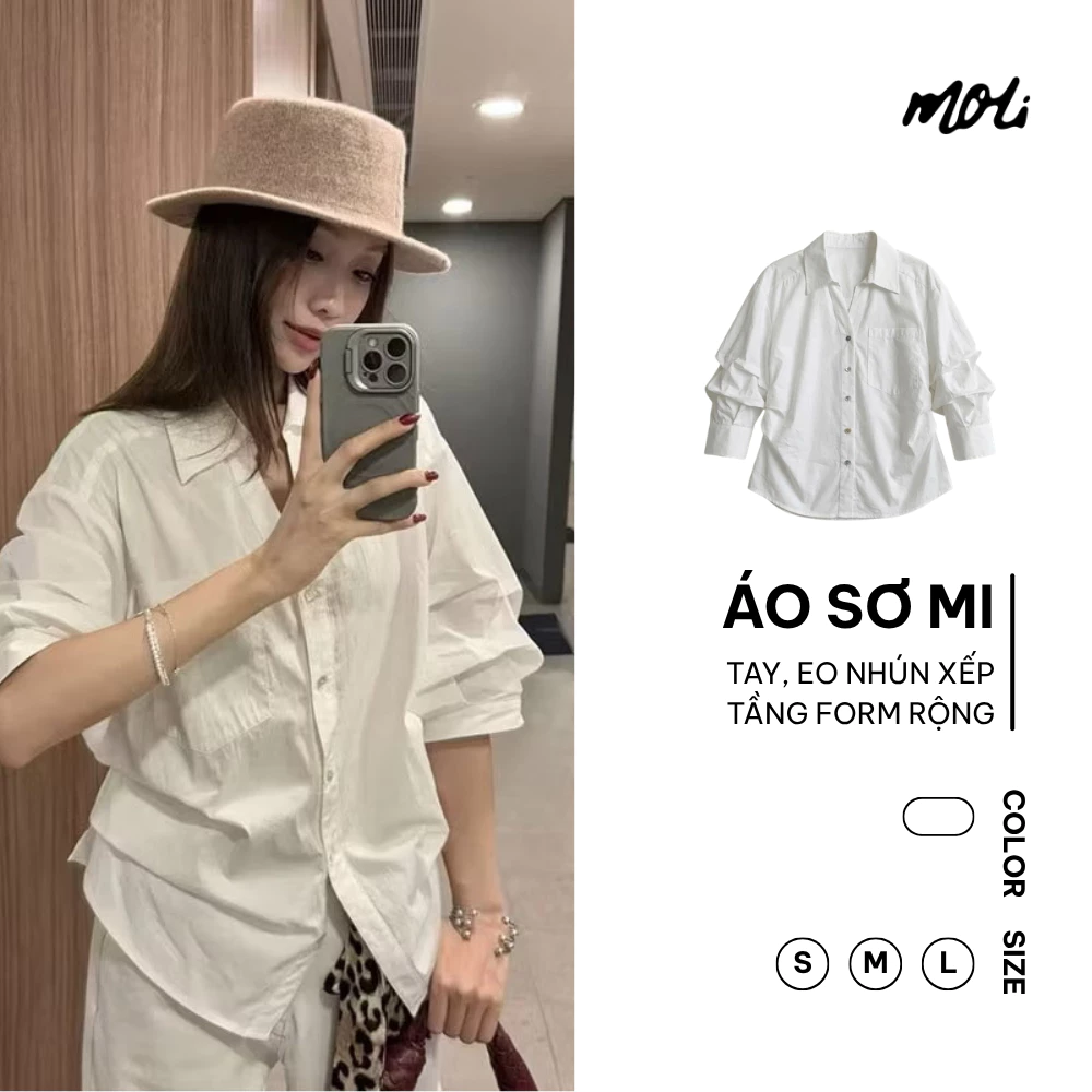 MOLI - Áo sơ mi tay, eo nhún xếp tầng form rộng | CHẤT THÔ