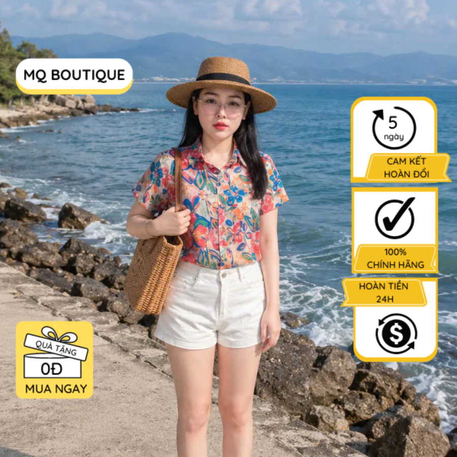 Sơ Mi Tơ Boi Hoa Đỏ Thiết Kế Cộc Tay MQ Boutique Họa Tiết Hoa Đỏ Mềm Mịn Dáng Croptop Cơ Bản