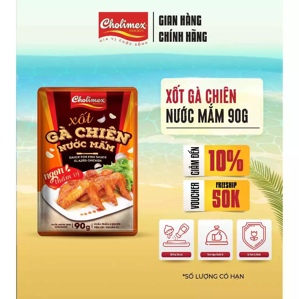 Xốt Gà Chiên Nước Mắm CHOLIMEX Gói 90g Tiện Lợi - Gia Vị Đậm Đà, Bé Nào Cũng Mê