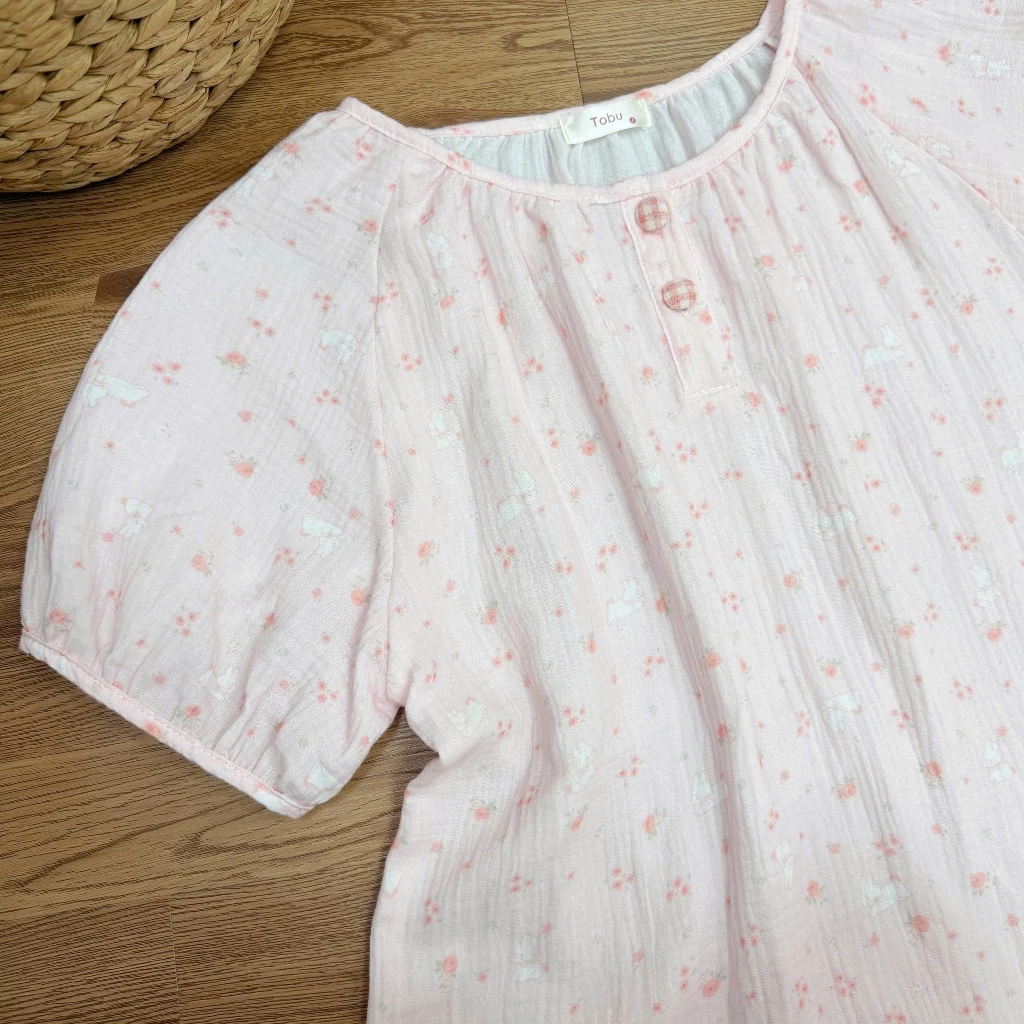 Bộ đồ ngủ CỔ TRÒN TAY CỘC QUẦN CỘC chất liệu Xô Muslin mềm mại và thoáng khí, họa tiết dễ thương