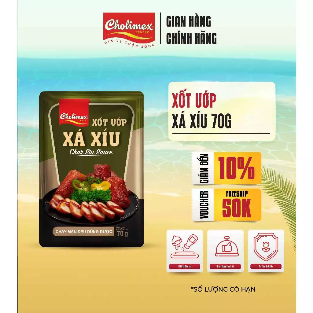 Xốt Ướp Xá Xíu CHOLIMEX Gói 70g Gia Vị Tẩm Ướp Chuẩn Vị, Chay Mặn Đều Dùng Được