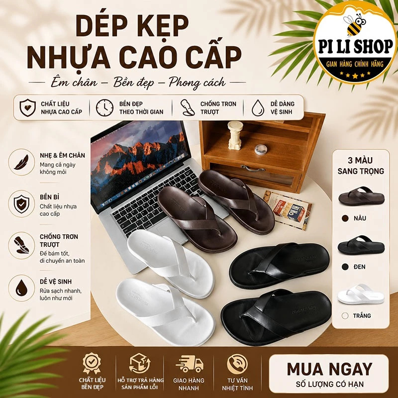 Dép Kẹp Nhựa Nam Nữ Thiết Kế Đơn Giản Tinh Tế, Dép Xỏ Ngón Đúc Nguyên Khối Êm Chân Chống Thấm Nước