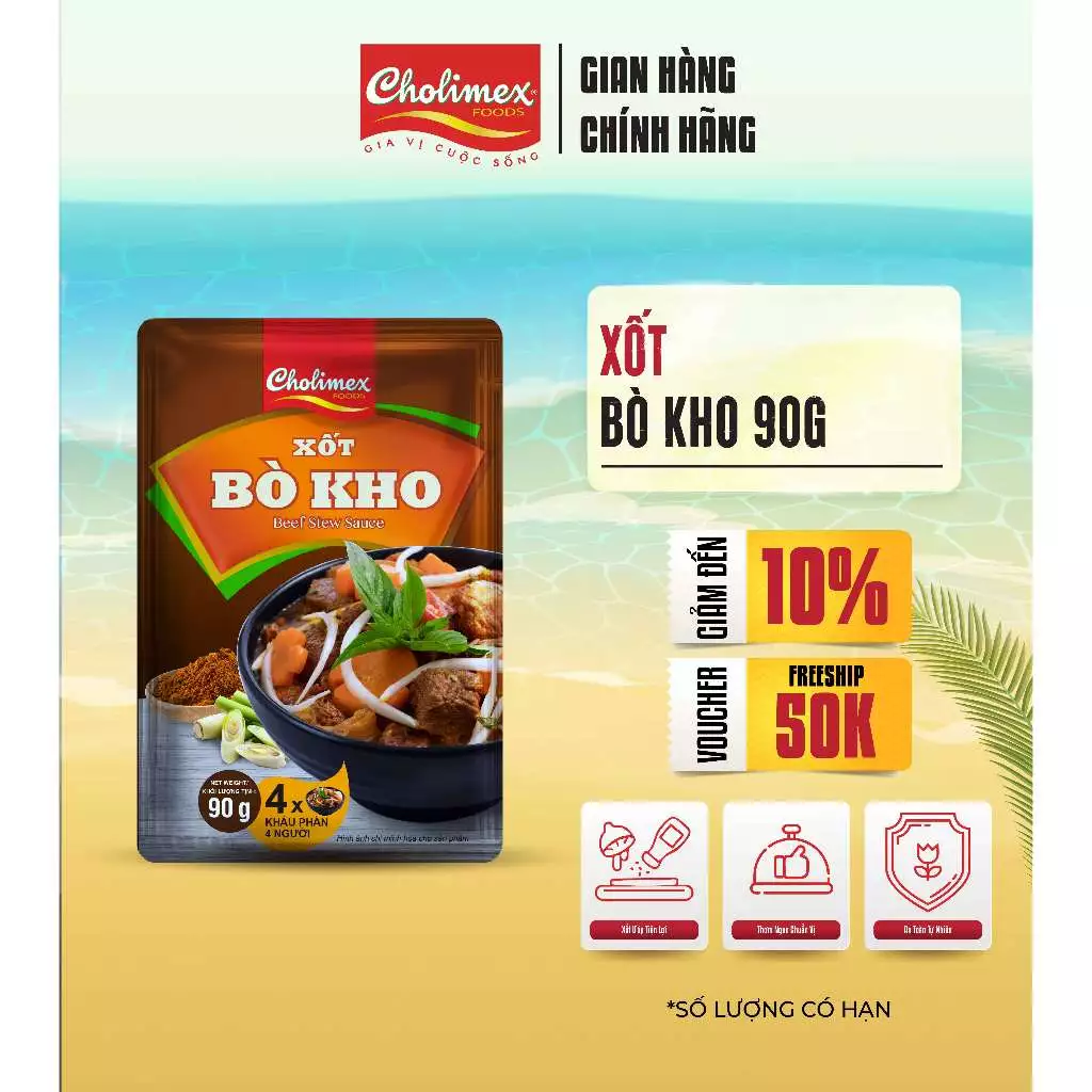 Xốt Bò Kho (Bò Xốt Vang) CHOLIMEX Gói Tiện Lợi 90g - Gia Vị Chuẩn Chỉnh Cho Món Bò Kho Đậm Vị