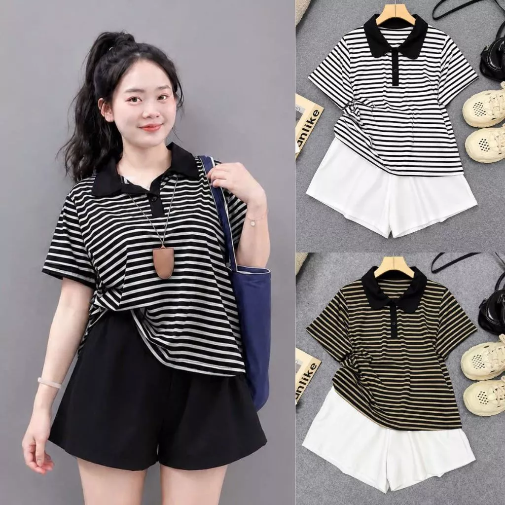 Sét áo thun from vừa phối quần short ống rộng nữ Bigsize, chất liệu cô tông mềm mịn thích hợp mang quanh năm-A351+Q500