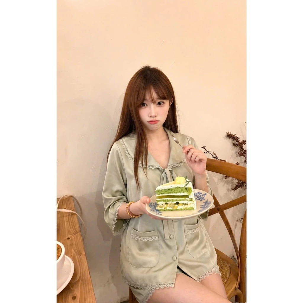 LATIN HHD-04 Set Pyjama LỤA LATIN  QUẦN NGẮN ÁO PHỐI NƠ SANG TRỌNG