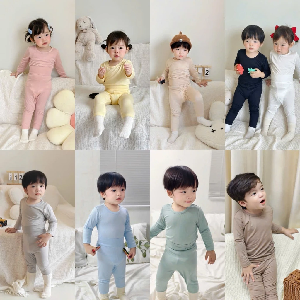Bộ dài tay thun lạnh mềm mát mỏng nhẹ cho bé ngủ điều hòa chất liệu cotton lạnh thấm hút tốt size 0-5 tuổi