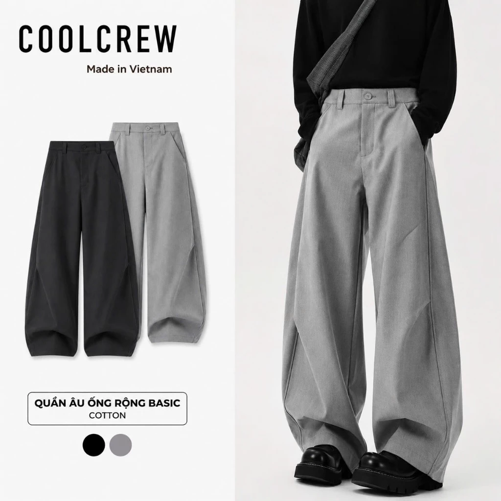 Quần Âu Ống Rộng Basic 𝐂𝐎𝐎𝐋𝐂𝐑𝐄𝐖 Unisex Nam Nữ Phong Cách Thời Trang QED109