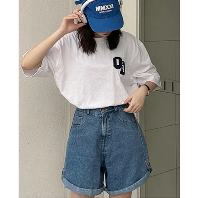 Quần Short Jean Trắng Cạp Cao Gấu Gập Khuy Cài Cá Tính Form Rộng Hàn Quốc QN002