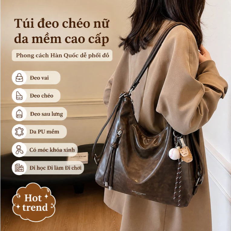 Túi Đeo Chéo Nữ Đi Học Đi Làm Phong Cách Hàn Quốc Tối Giản Có Móc Khóa Tiện Dụng Dung Tích Rộng Phụ Kiện Hot Trend