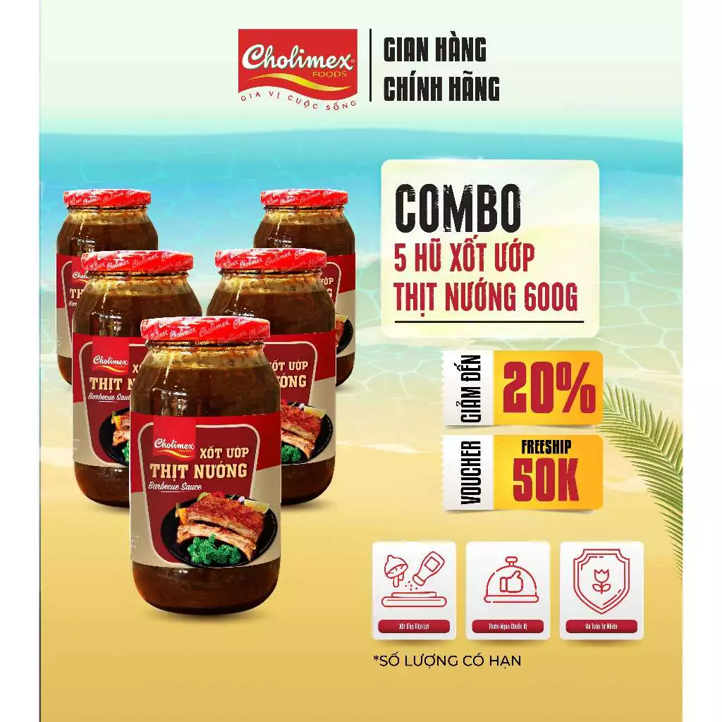 Combo 5 Hũ Xốt Ướp Thịt Nướng CHOLIMEX 600g – Đậm Đà Thơm Ngon, Tiện Lợi Ướp Thịt
