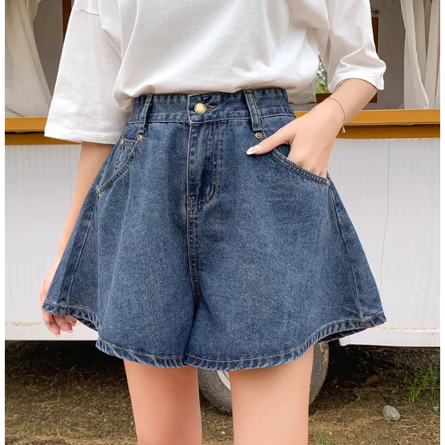 Quần Short Jean Giả Váy Chữ A Lưng Cao Form Xòe Hack Dáng Phong Cách Hàn Quốc QN005