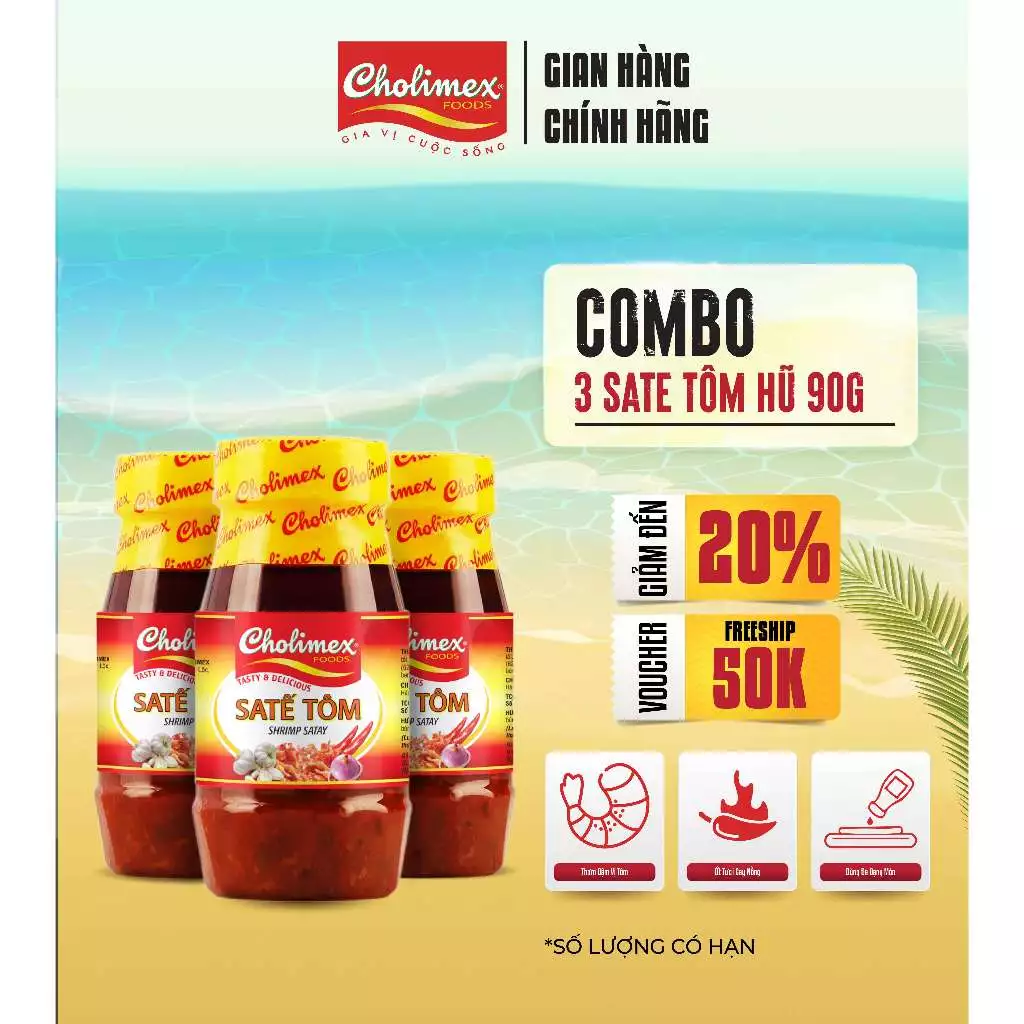 Combo 3 Hũ Sa Tế Tôm CHOLIMEX 90g ( Gửi Date Mới 2027) – Gia Vị Thơm Nồng, Cay Ngon, Màu Sắc Bắt Mắt