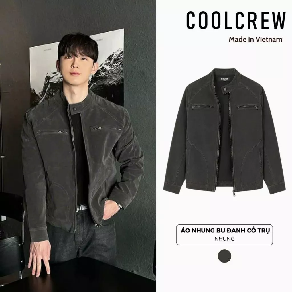 Áo Khoác Bu Đanh Cổ Trụ 𝐂𝐎𝐎𝐋𝐂𝐑𝐄𝐖 Khóa Kéo Dáng Ngắn Unisex Nam Nữ Phong Cách Cá Tính AKD081