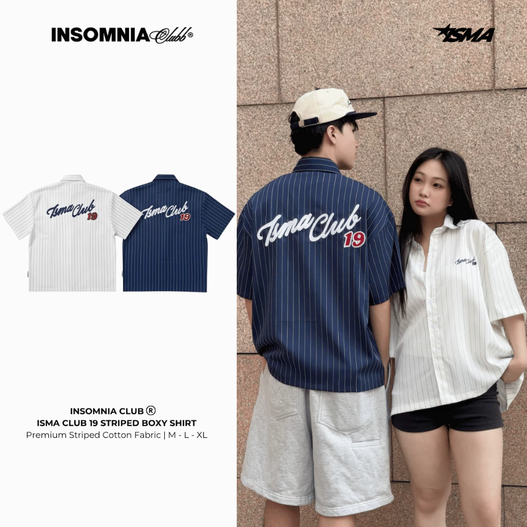 [NEW ARRIVAL] Áo Sơ Mi Sọc INSOMNIA From Boxy Thêu "ISMA CLUB 19" - TS076