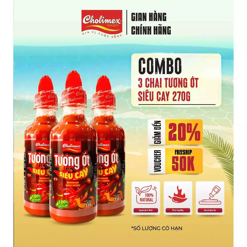 Combo 3 Chai Tương Ớt Siêu Cay CHOLIMEX 330g (Gửi Date Mới 2027) - Vị Cay Bùng Nổ