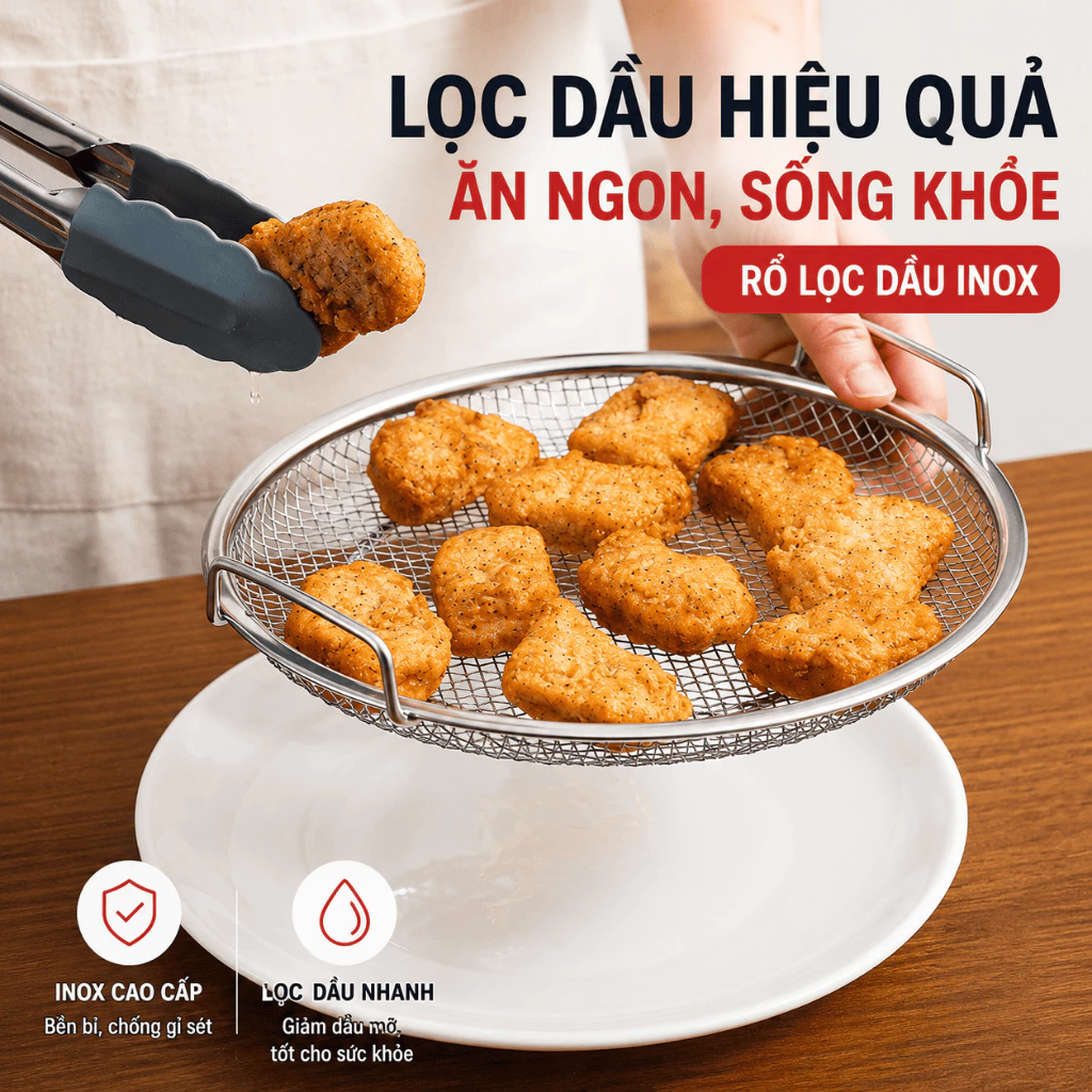Khay Lưới Lọc Dầu Inox 304, Rổ Chiên Hấp Đa Năng, Thoát Dầu Nhanh, Rửa Rau Củ Quả Tiện Lợi, Dễ Vệ Sinh, Phù Hợp Gia Đình