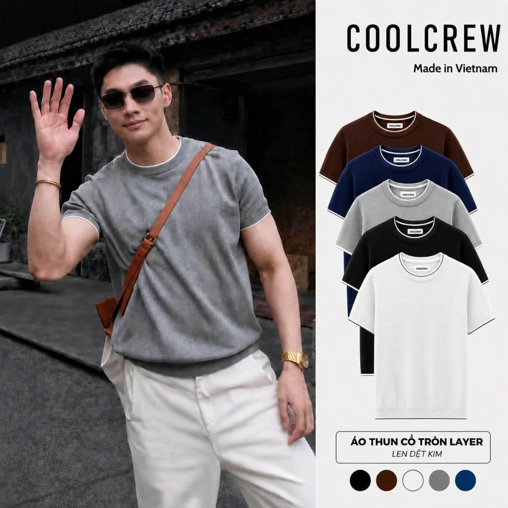 Áo Thun Len Dệt Kim Cổ Tròn Layer 𝐂𝐎𝐎𝐋𝐂𝐑𝐄𝐖 Ngắn Tay Form Regular Fit Phong Cách Thời Trang Hàn Quốc - ALH07 ATN102
