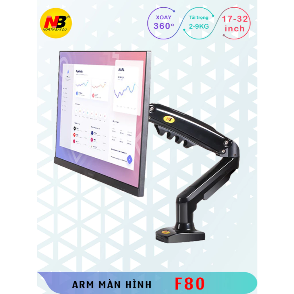 NB–F80 /Giá Treo Màn hình máy tính/ Tay treo màn hình/ Xoay 360 độ [Màn Hình 17" - 32"]