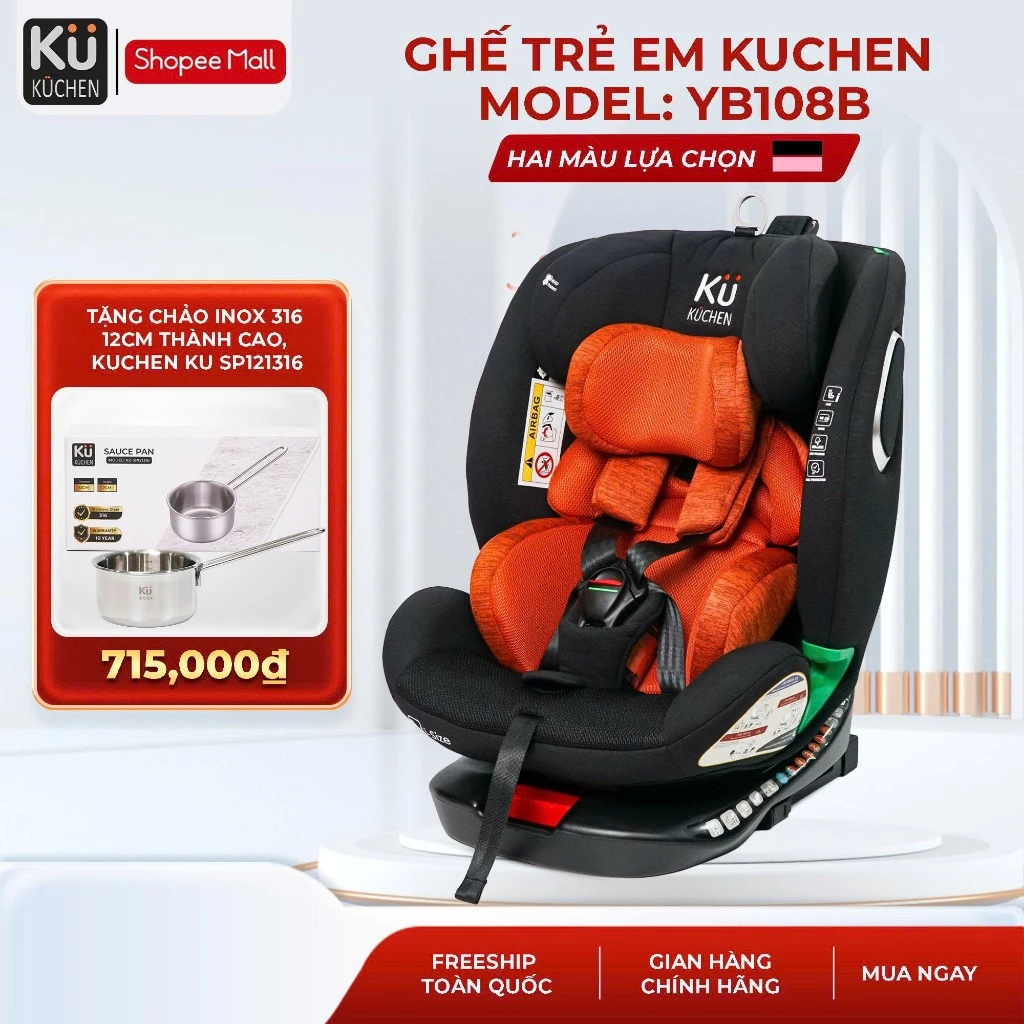 [Chuẩn Châu Âu i-Size UN R129/04 ]BH 5 Năm Ghế ô tô an toàn trẻ em Sơ sinh đến 12 tuổi Kuchen YB108B