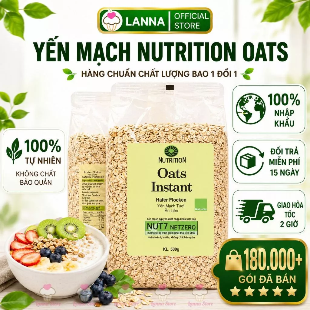 【CHÍNH HÃNG + TÚI 500G】Yến mạch hữu cơ Nutrition Oats Instant nguyên chất ngũ cốc Ăn Kiêng, Giảm Cân