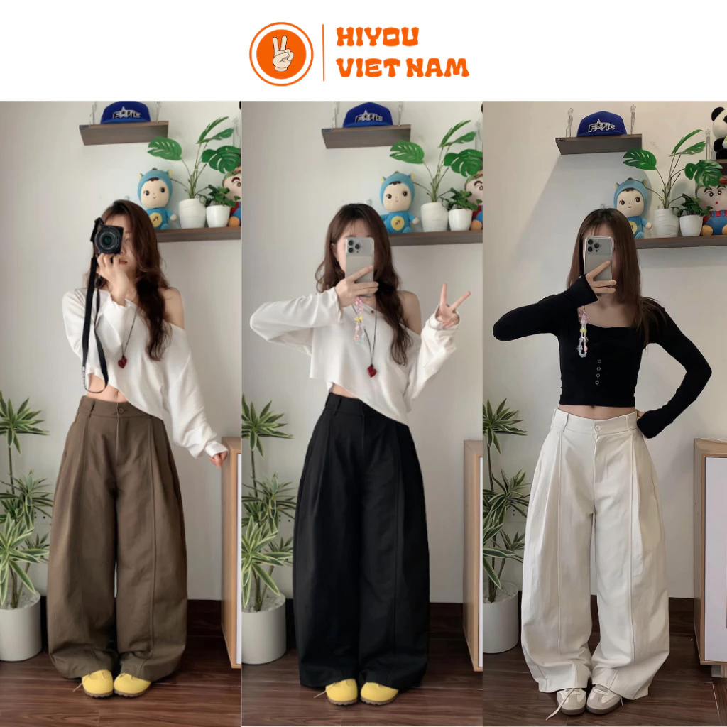 [ Deal Mở Bán ] Quần Kaki Nhật Form Suông Rộng HIYOU, Quần Kaki Lưng Chun Co Giãn Phong Cách Hàn Quốc