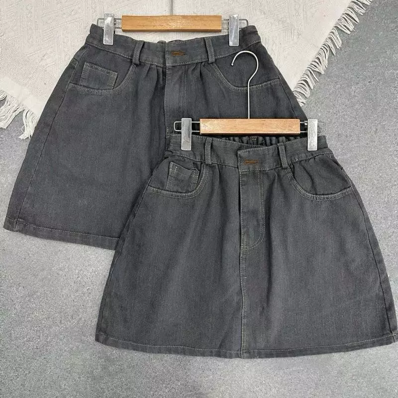 2103 BIGGSIZE Chân váy jeans nữ cạp cao,chân váy jeans cạp chun sau đính tag basic