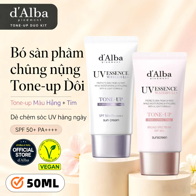 Kem chống nắng d'Alba Waterfull Purple Tone-up 50ml & Kem dưỡng da chống nắng Waterfull Tone-up 50ml (SPF50+ PA++++)