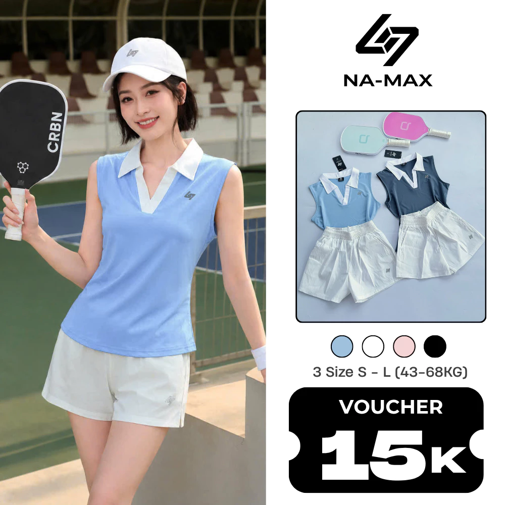 [SALE GIẢM 40K] Set Áo Polo Nữ Cổ Trắng Quần Cộc Trắng Thể Thao Namax, Đồ Thể Thao Nữ, Đồ Pickleball - B.02