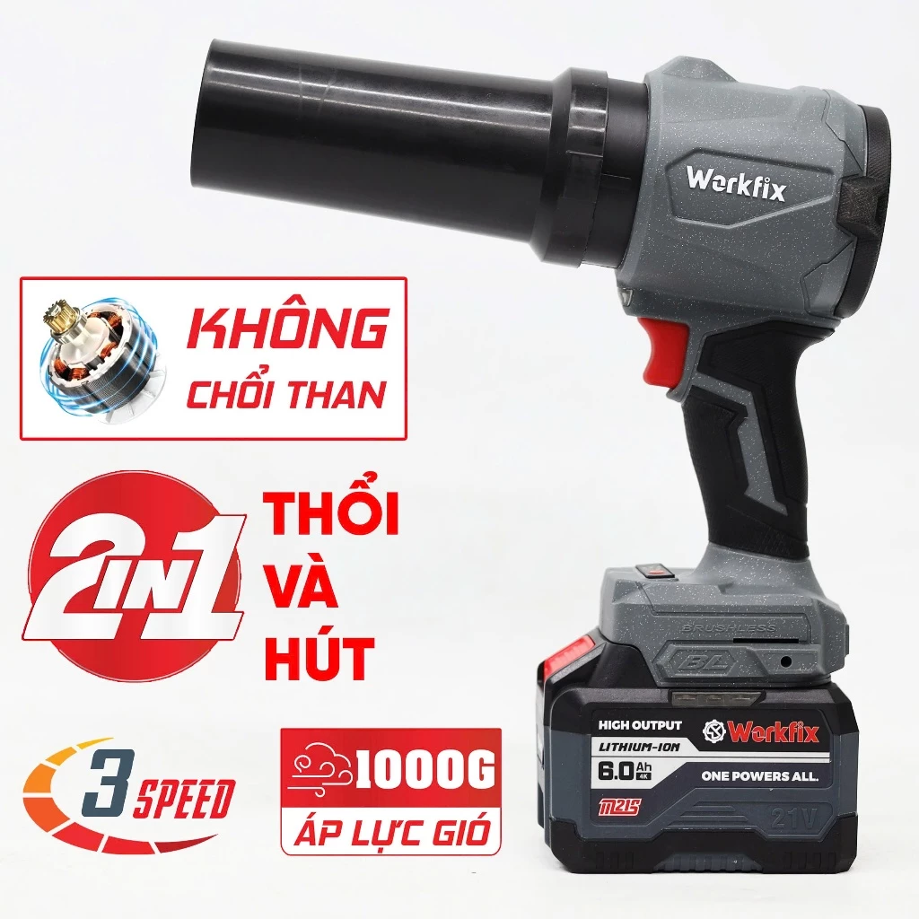 [THỔI- HÚT] Máy Thổi Phản Lực 2IN1 Workfix WF-PL1000G Động Cơ Từ Kèm Ông Thổi- Hút, Pin 15-20CEL