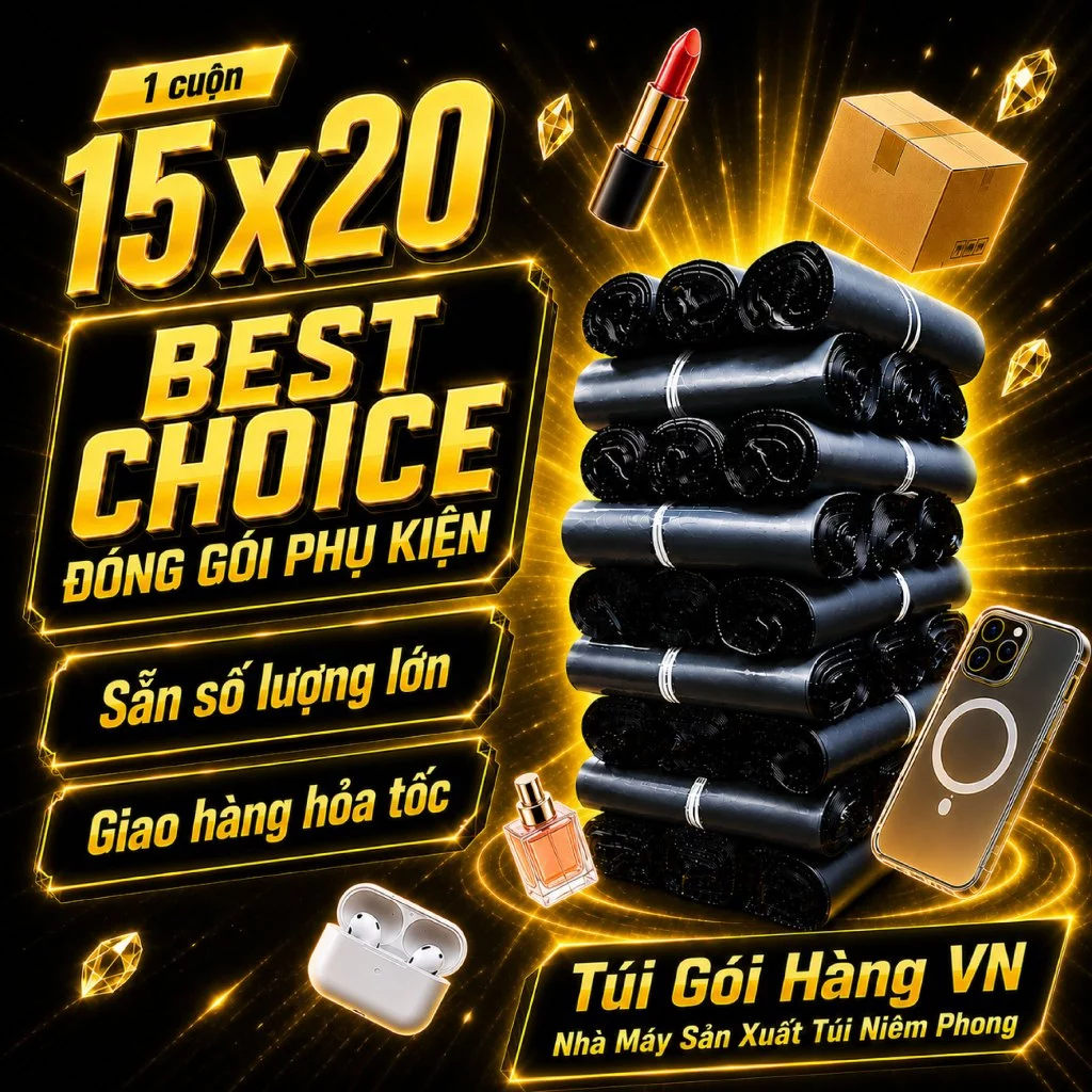 [1 Cuộn] Túi Niêm Phong Xám Đen 15x20 Keo Dán Tốt, Gói Đơn Nhỏ - Túi Gói Hàng VN