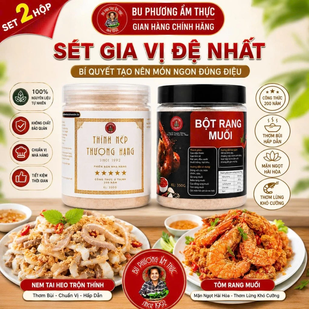 Combo Gia Vị Đệ Nhất: Thính Nếp 350G + Bột Rang Muối 350G Thương Hiệu Bu Phương Ẩm Thực.